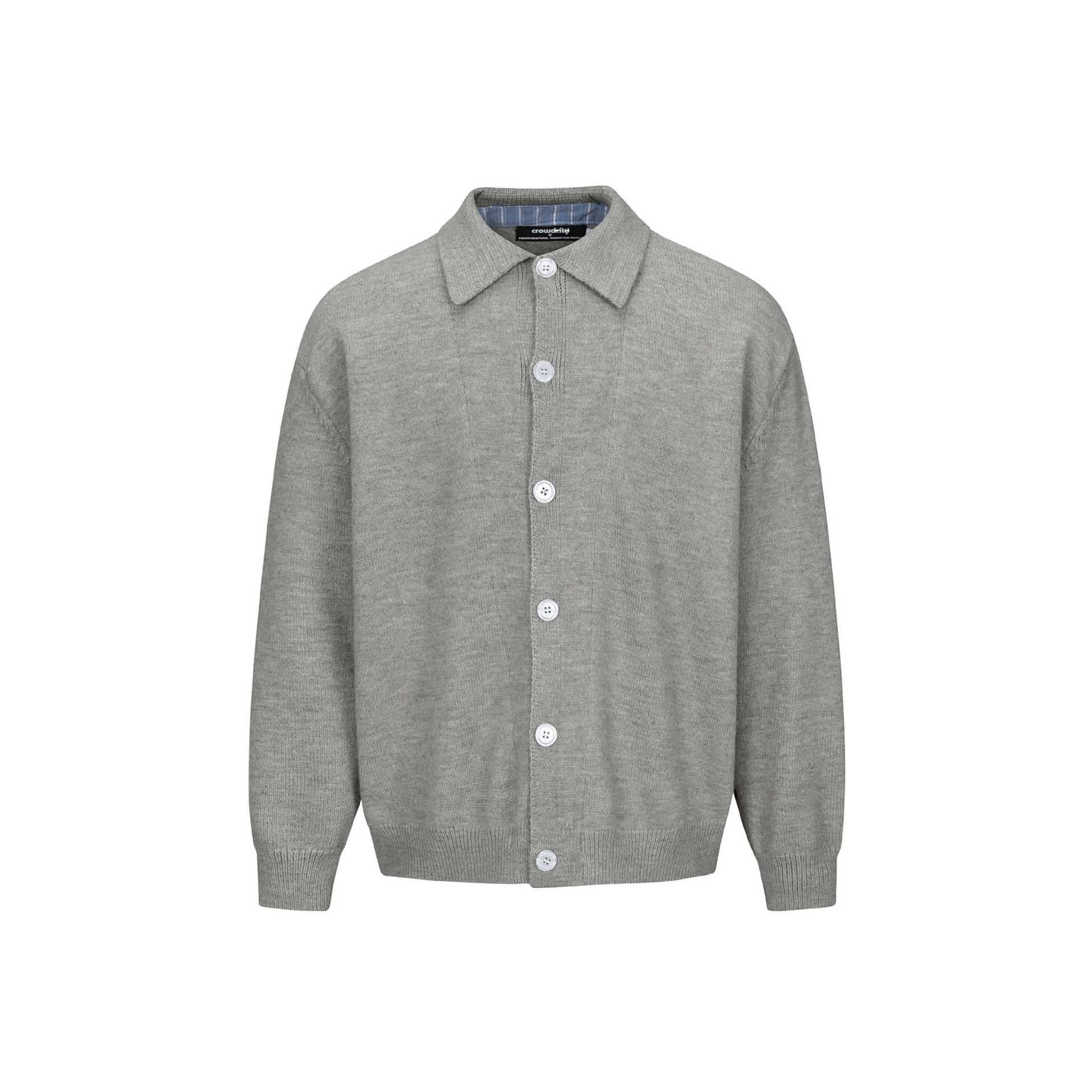 Men's knit cardigan with shirt collar, full button placket and ribbed hem Chichicherry