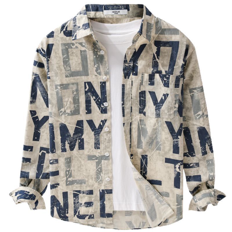 Men's Long Sleeve Shirt Jacket with Large Typo Print Made from Cotton Blend Chichicherry