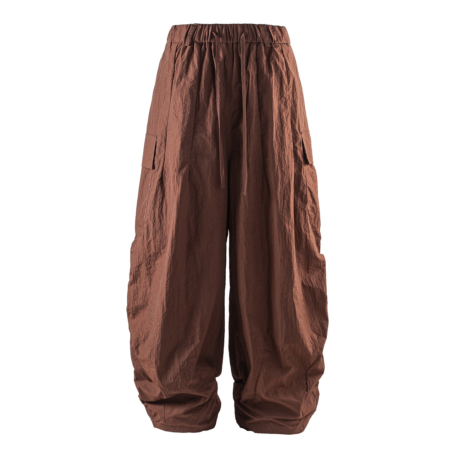 Men's Lightweight Crinkle-Effect Cargo Jogging Pants with Elastic Waistband and Drawstring Chichicherry