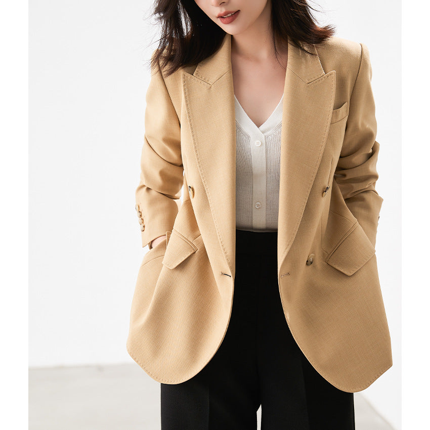 Women's Double-Breasted Structured Blazer with Distinctive Lapels and Flap Pockets Chichicherry