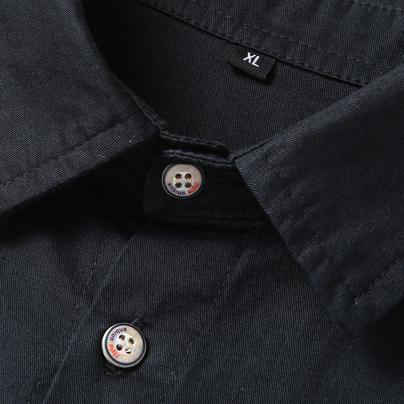 Men's Classic Long Sleeve Cotton Blend Shirt with Kent Collar and Patch Chest Pockets Chichicherry