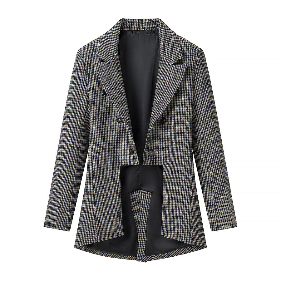 Women's Houndstooth Blazer with Tail Detail and Tailored Silhouette Chichicherry
