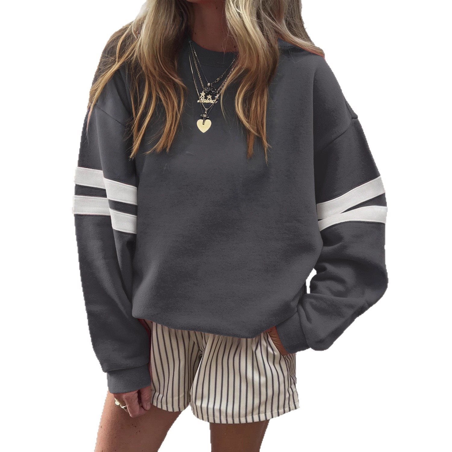 Women Loose-Fit Sweatshirt with Contrast Stripes on the Sleeves Chichicherry