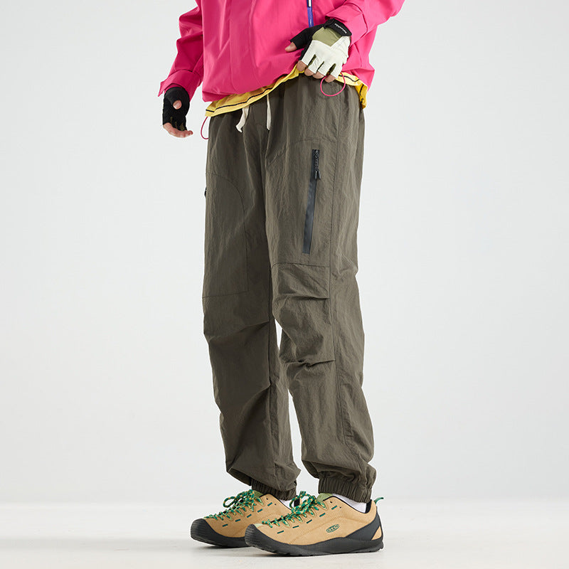 Men's Lightweight Tech Cargo Jog Pants made of Ripstop with Thigh Zipper and Elastic Hem Chichicherry