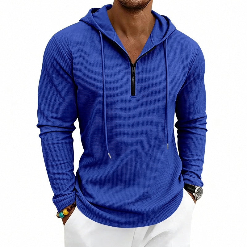 Men's Casual Waffle Fabric Hoodie with Half Zipper and Hood Chichicherry