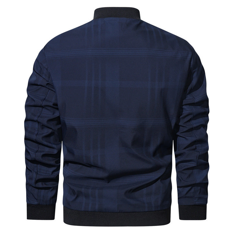 Men's lightweight bomber jacket in minimal check with stand collar, zipper, and elastic cuffs Chichicherry