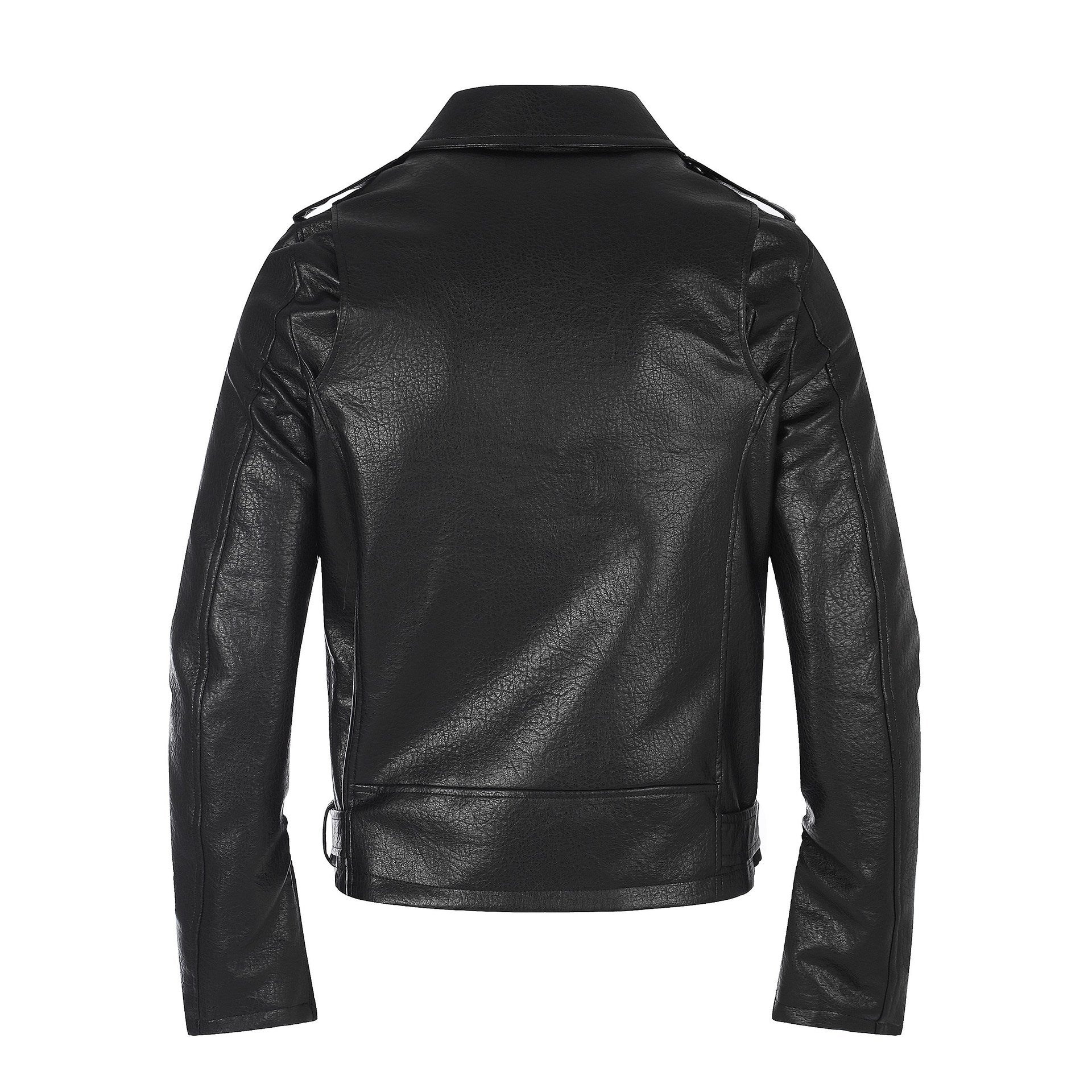 Men's faux leather biker jacket with asymmetrical zipper and eyelet belt Chichicherry