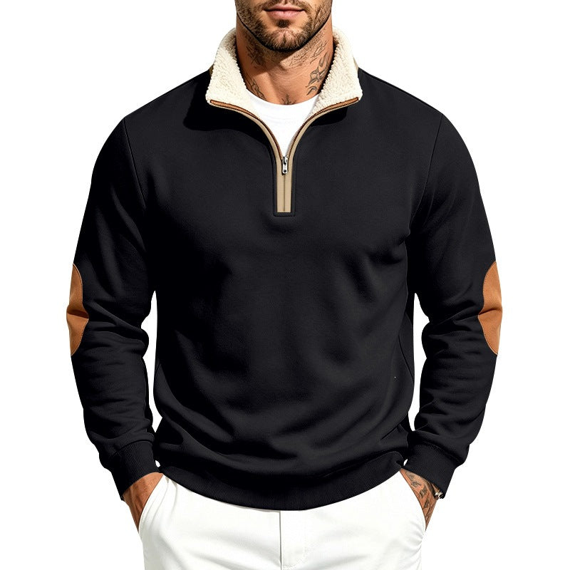 Men's thermo fleece half-zip pullover with teddy collar and contrast elbow patches Chichicherry