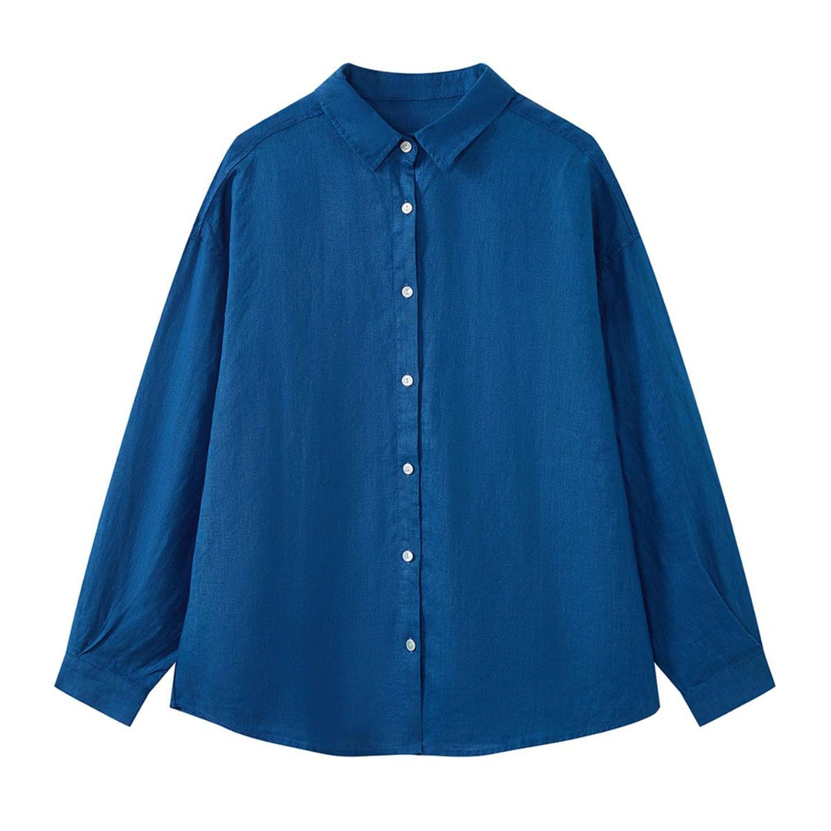 Women's Relaxed-Fit Linen Shirt Blouse with Classic Collar and Rounded Hem Chichicherry