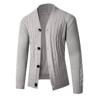 Men's knitted cardigan with shawl collar, cable pattern and button placket Chichicherry