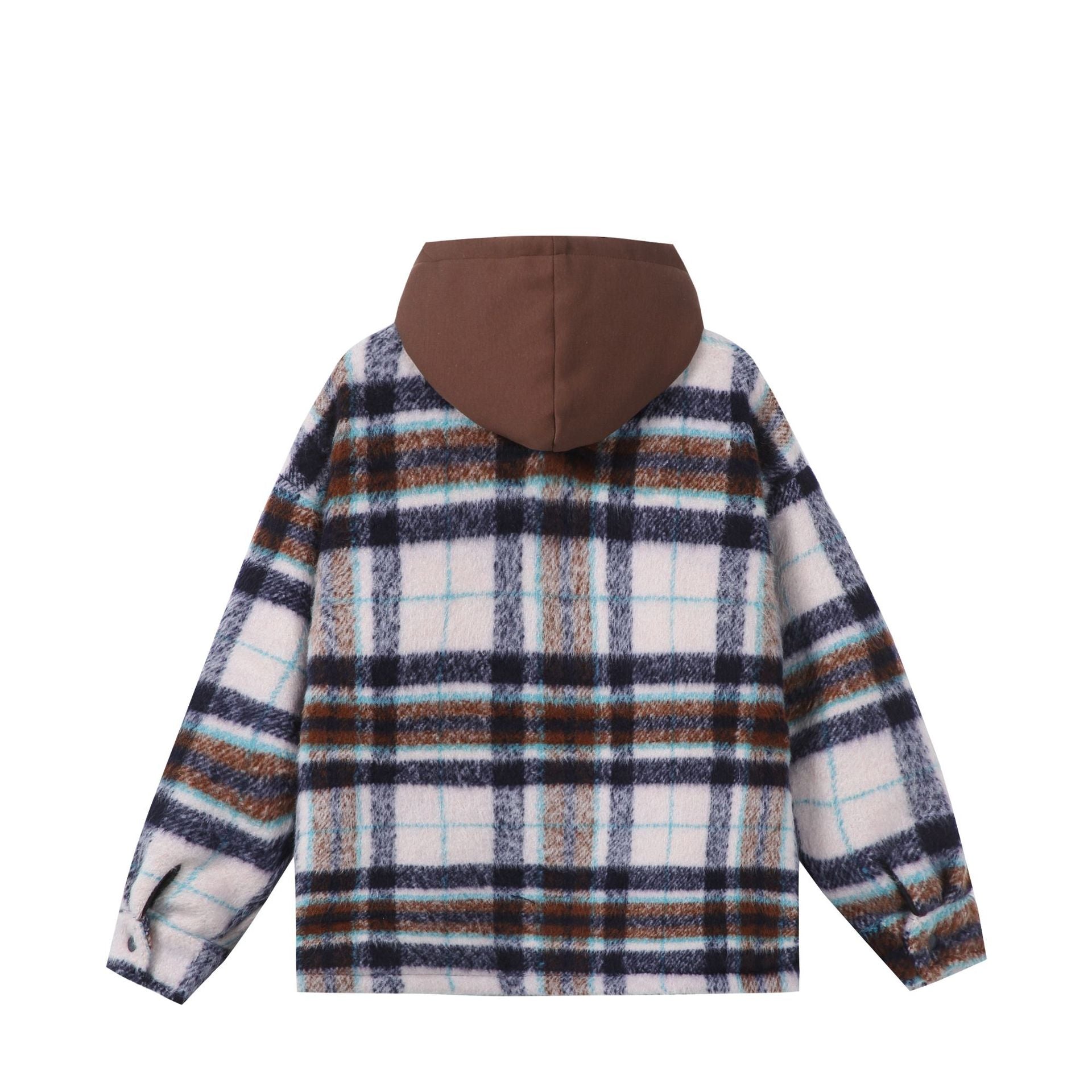 Unisex short cut plaid faux fur jacket with hood and zipper Chichicherry