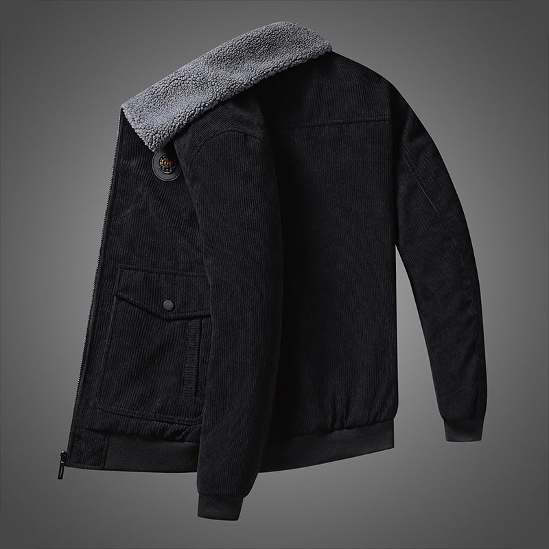Men's Cord Teddy Jacket with Sherpa Lining, Zipper and Utility Pockets Chichicherry