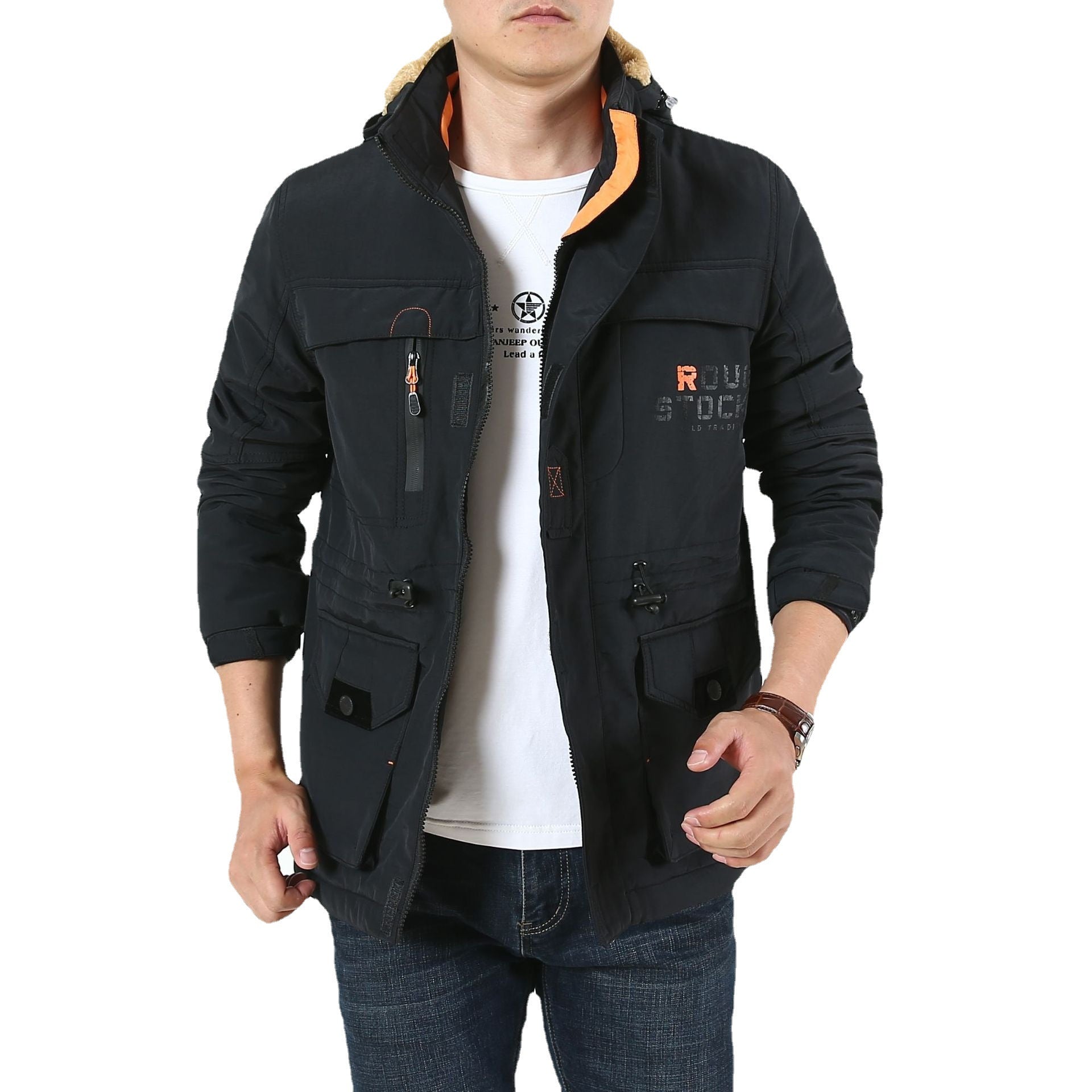 Men's field jacket in urban utility style with multi pockets and high collar Chichicherry