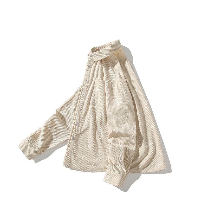 Men's Oversized Cord Shirt with Tonal Embroidery and Chest Pocket Chichicherry