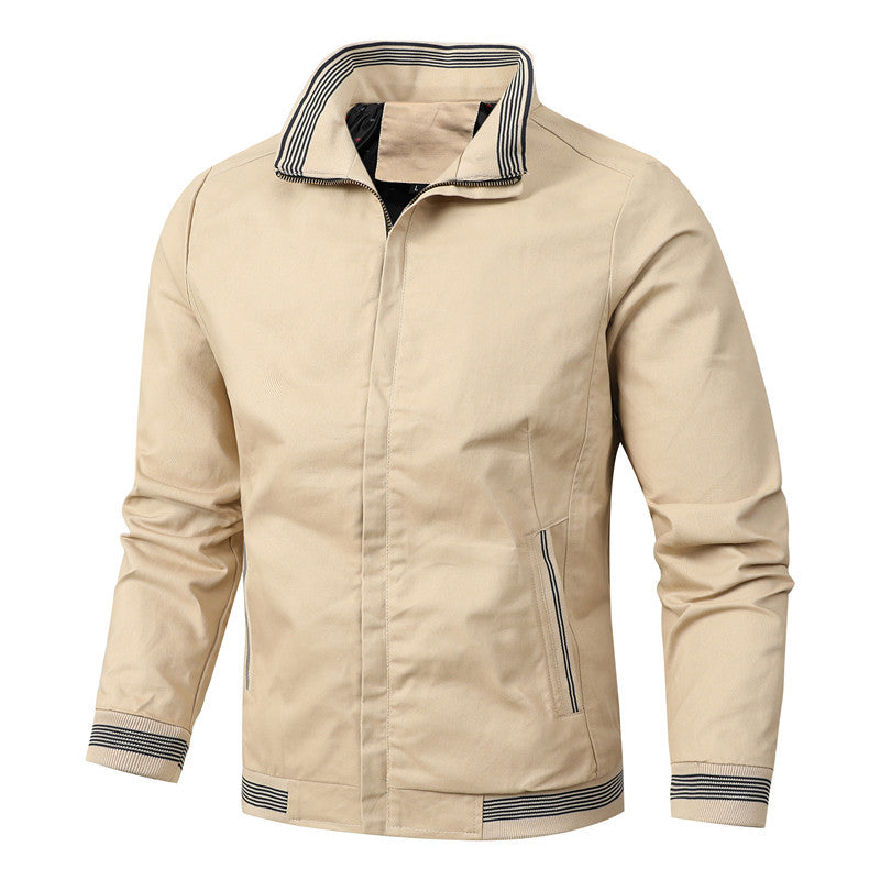 Men's Lightweight Bomber Jacket with Stand-Up Collar, Ribbed Cuffs, and Zipper Chichicherry