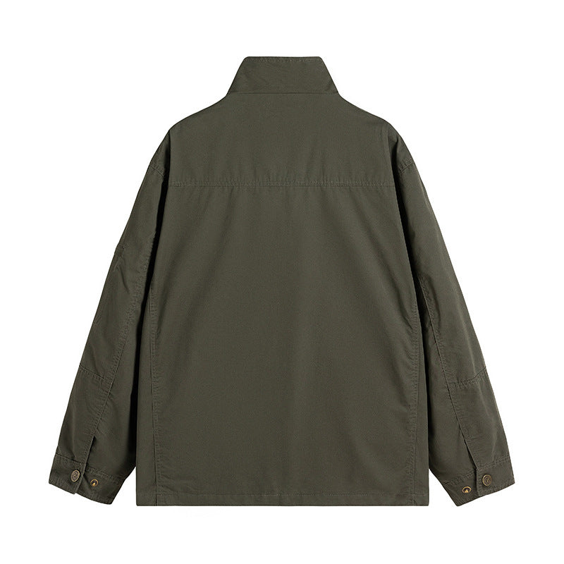 Men's Lightweight Utility Field Jacket with Stand Collar and Multiple Pockets Chichicherry