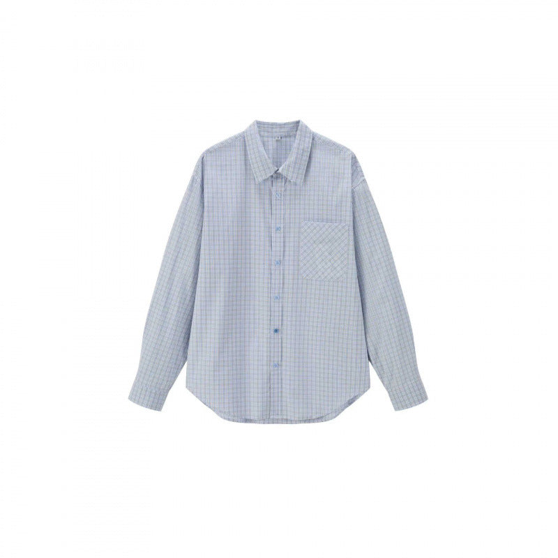 Unisex Loose-Fitting Checked Overshirt with Patch Chest Pocket and Curved Hem Chichicherry
