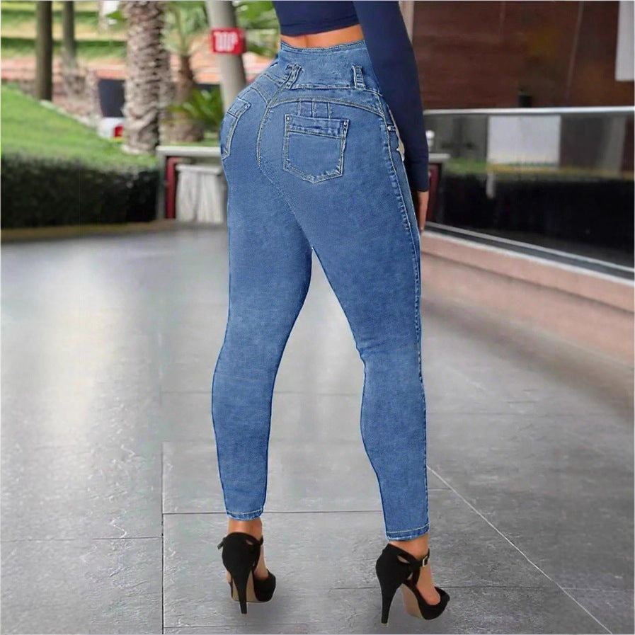 Women High-Waisted Sculpting Skinny Jeans with Reinforced V-Waist and Push-Up Effect Chichicherry