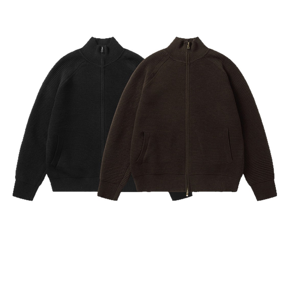 Men's chunky knit stand-up collar cardigan with full-length zipper Chichicherry