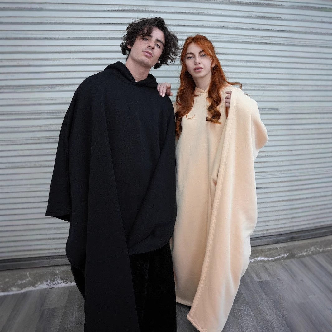 Unisex Kapuzen-Poncho-Decke mit wärmendem Fleecefutter und Oversize-Schnitt Chichicherry