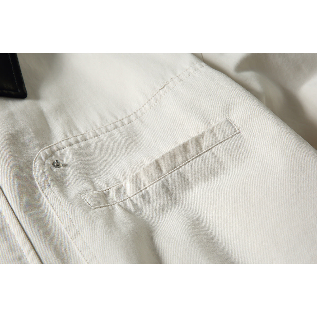 Men's short-cut boxy blouson jacket with faux leather collar, drawstring hem, and snap button cuffs Chichicherry