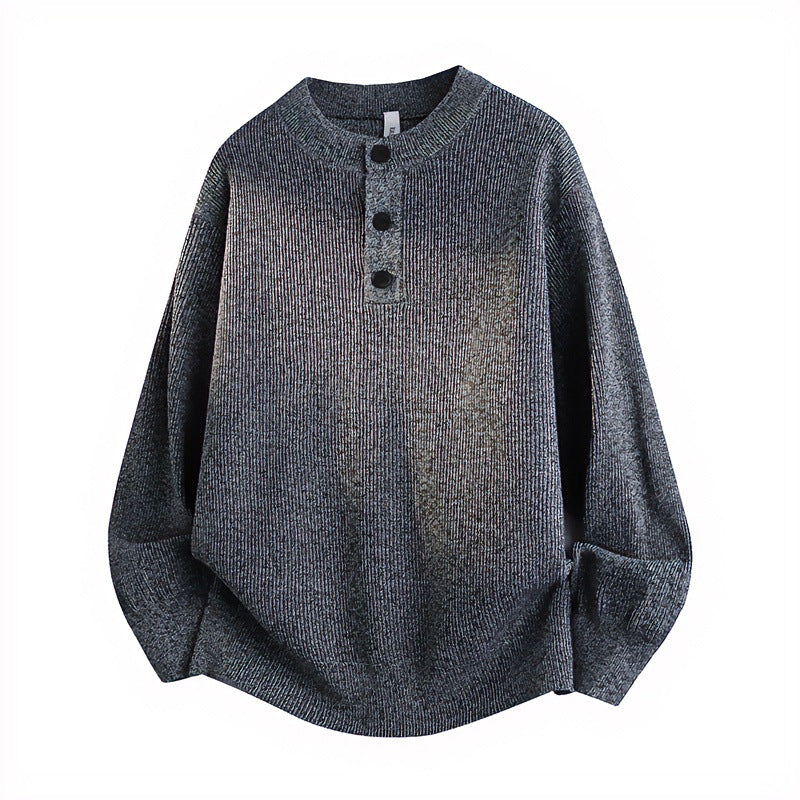 Unisex Oversized Rippen-Henley-Pullover mit verlängertem Rückensaum und 3-Knopf-Leiste Chichicherry