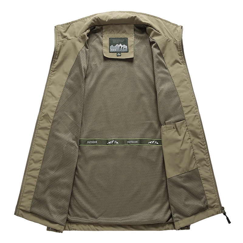 Men's Outdoor Utility Vest with Mesh Lining and Zipper Pockets Chichicherry