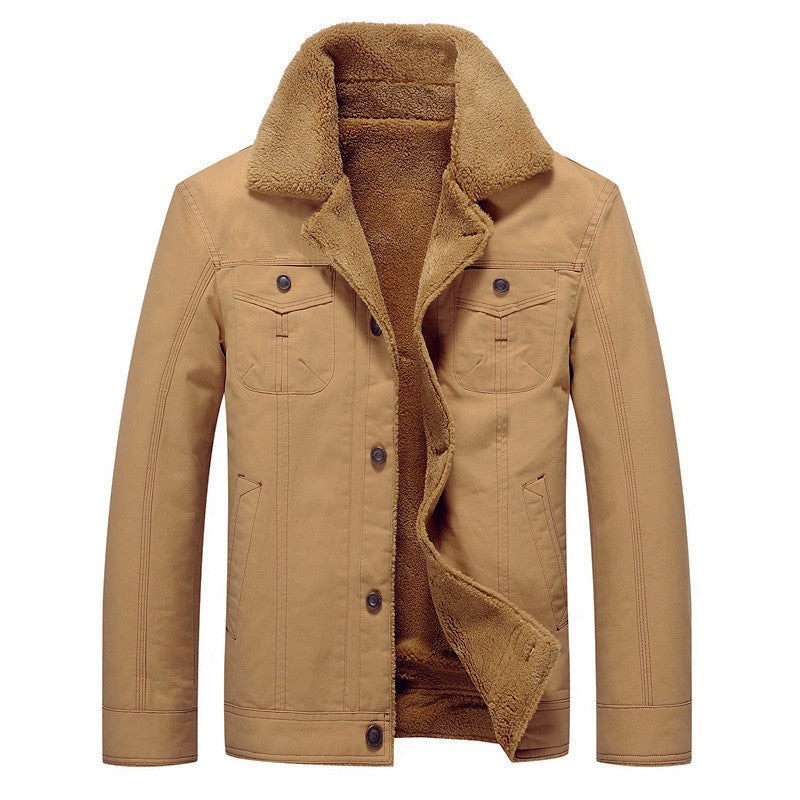 Men's padded canvas trucker jacket with Sherpa lining and high teddy collar Chichicherry