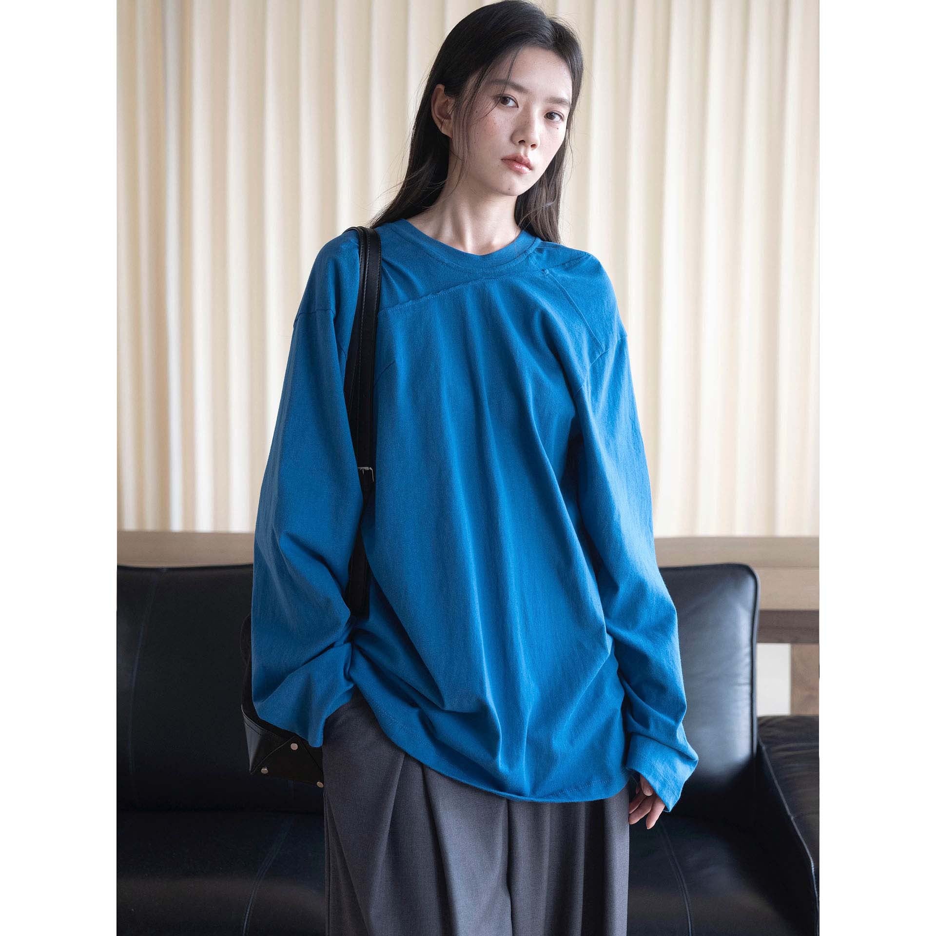 Women's Oversized Long Sleeve made of cotton jersey with dropped shoulder and decorative seam Chichicherry