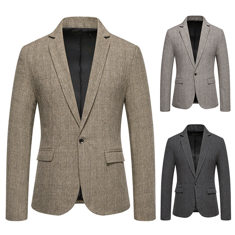 Men's Tailored Glencheck Blazer with One-Button Closure and Flap Pockets Chichicherry
