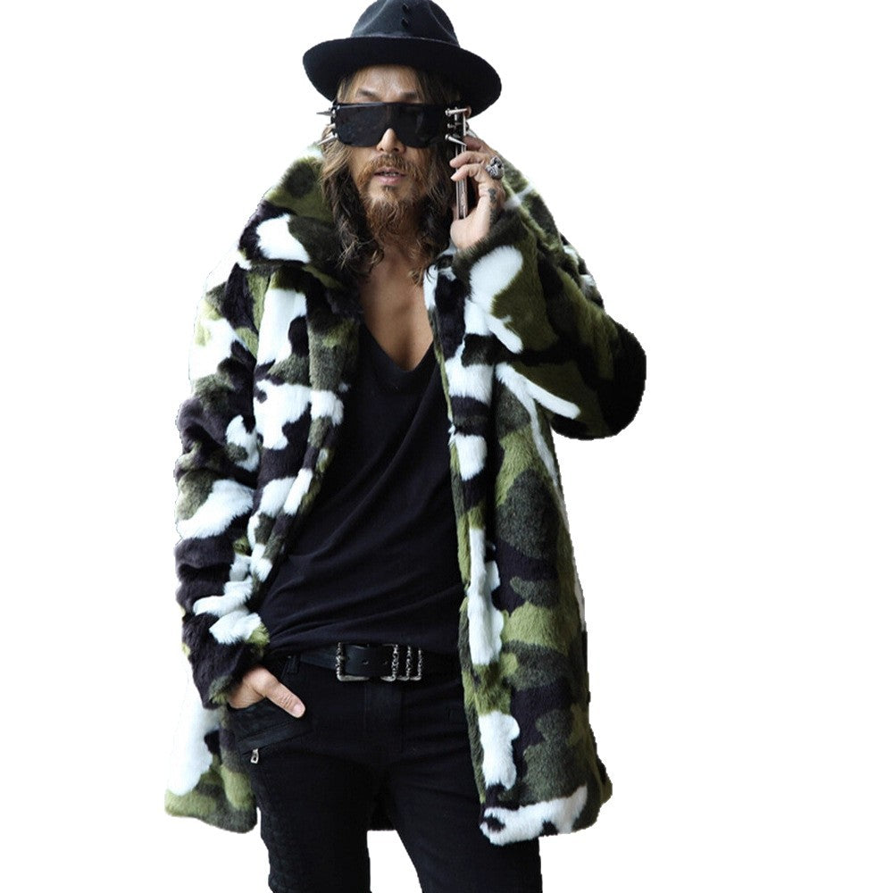 Men's camouflage faux fur coat with long cut and oversized silhouette Chichicherry