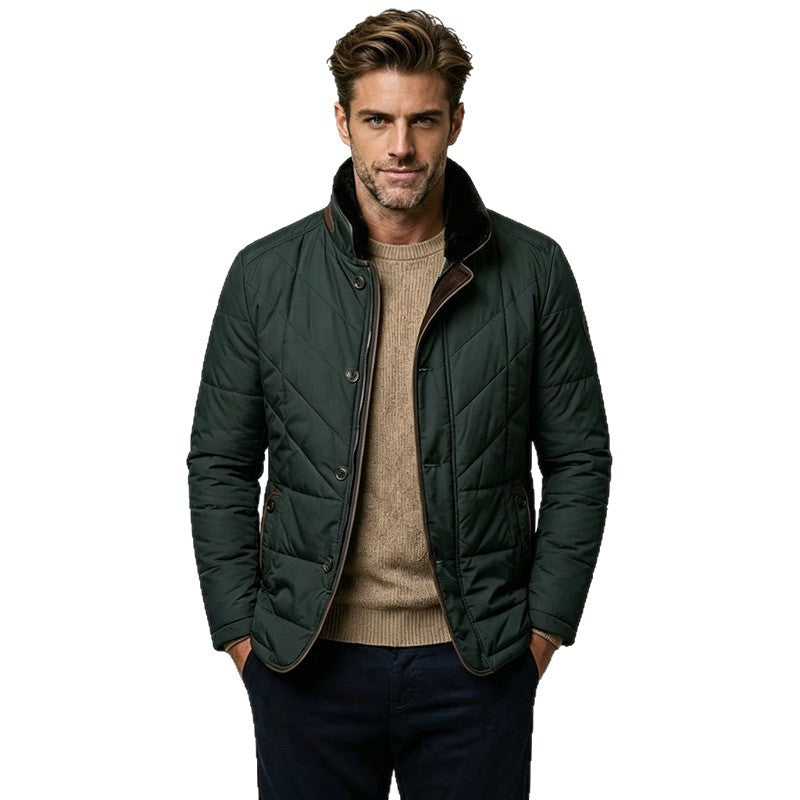 Men's Quilted Down Jacket with Stand Collar and Two-Way Inner Zipper Chichicherry