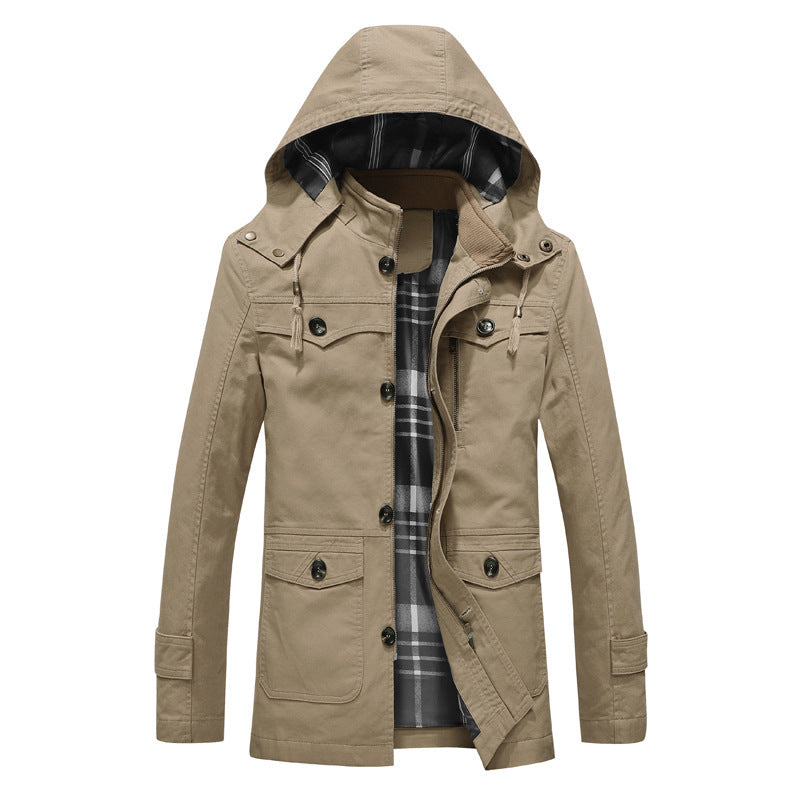 Men's Canvas Parka with Lined Hood, Checked Lining and Multifunctional Outer Pockets Chichicherry