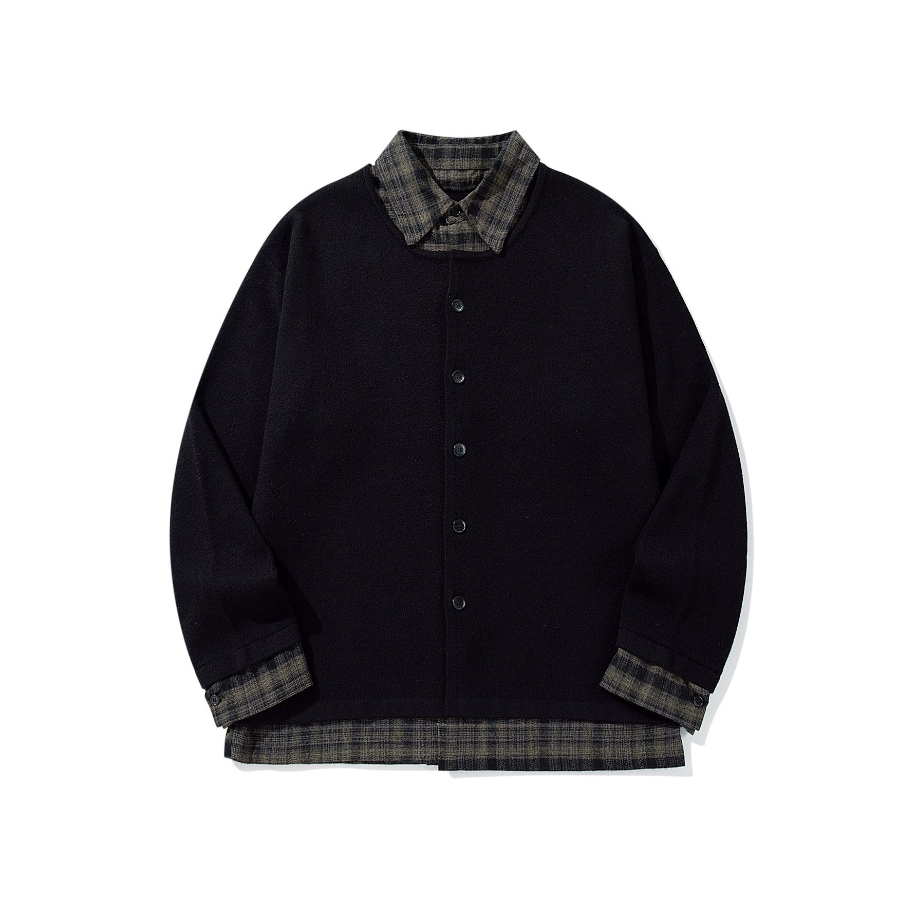 Men's Checked Flannel Shirt Layer with Open Knit Cardigan Chichicherry