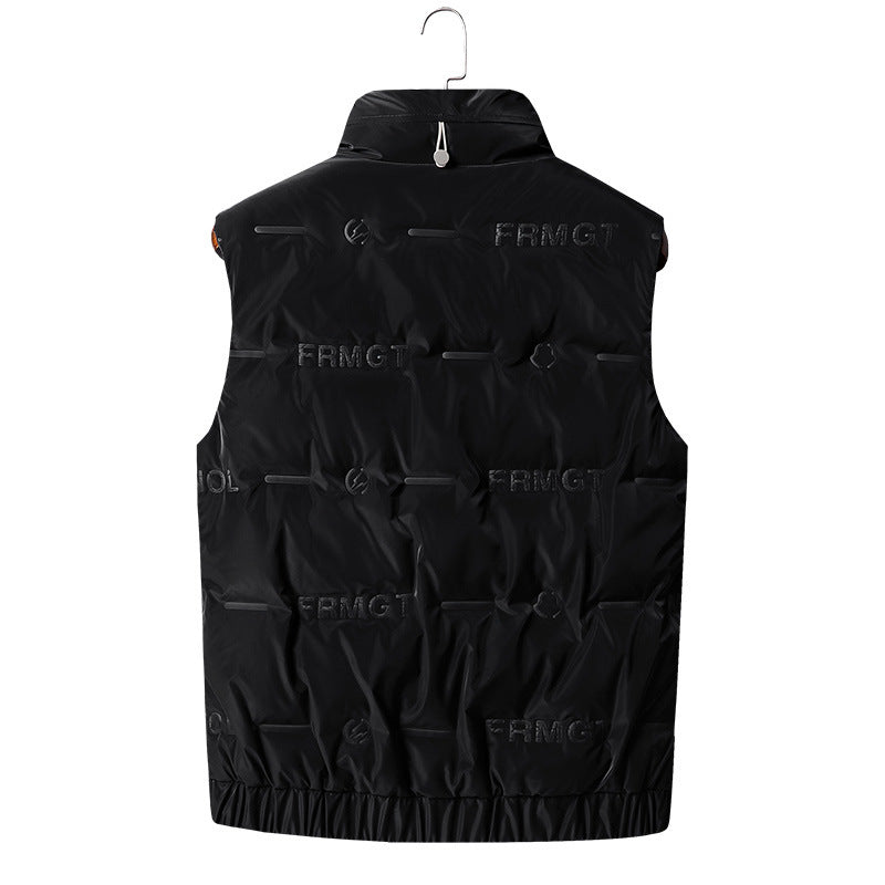 Men's padded quilted vest with high stand collar, windproof shell and concealed zipper Chichicherry