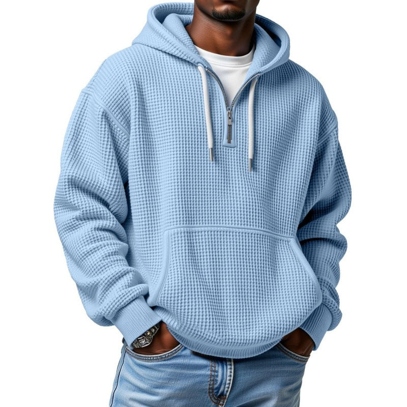 Men's Waffle Knit Halfzip Hoodie with Kangaroo Pocket Chichicherry