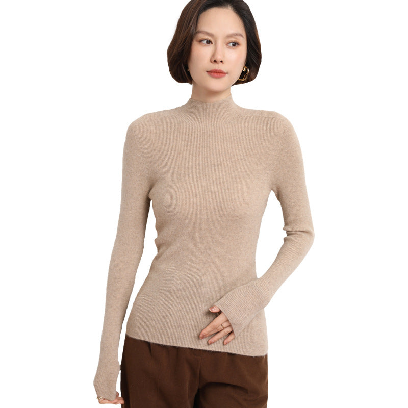 Women's Slim Fine Knit Stand-Up Collar Sweater with Extra Fine Rib Structure and Cashmere Look Chichicherry