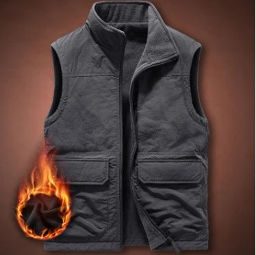 Men's Thermal Fleece Vest with windproof nylon outer layer, high stand collar, and multifunctional pockets Chichicherry