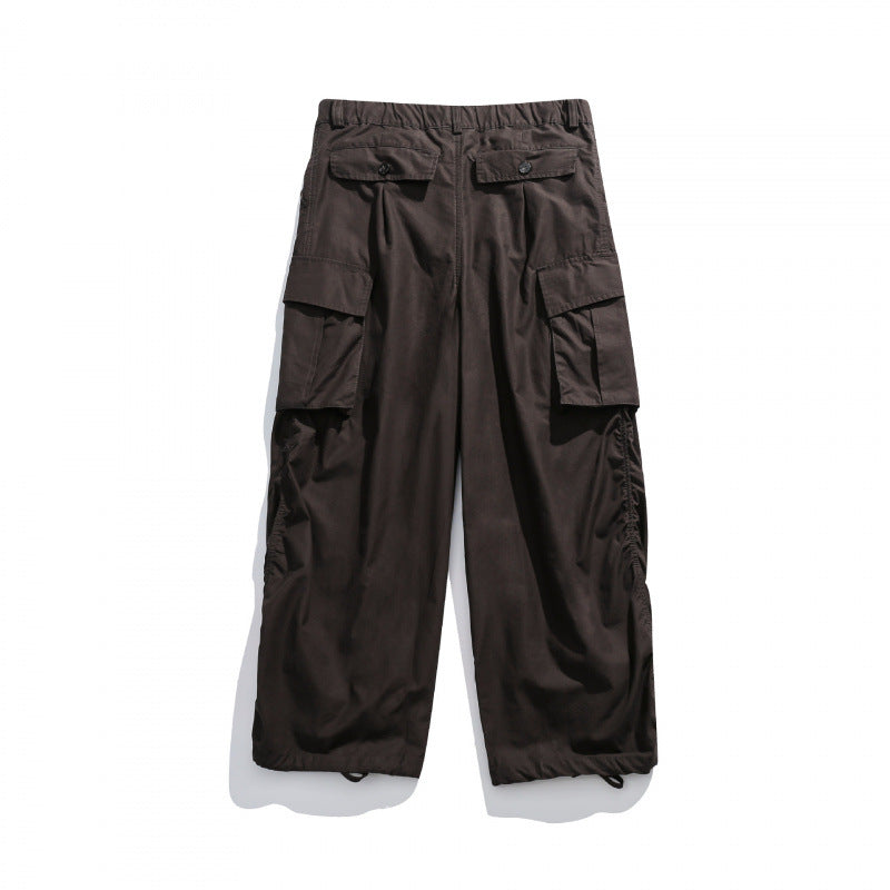 Unisex Wide Utility Cargo Pants with Drawstring Waistband, Multifunctional Pockets and Hem Cord Chichicherry