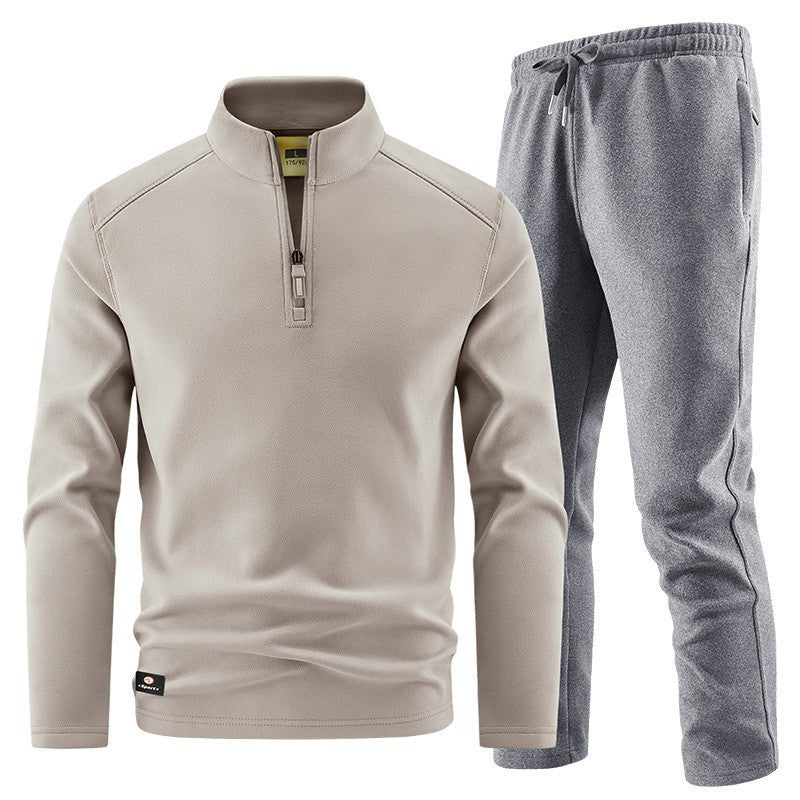 Men's Fleece Training Set with Stand-up Collar and Elastic Waistband Chichicherry