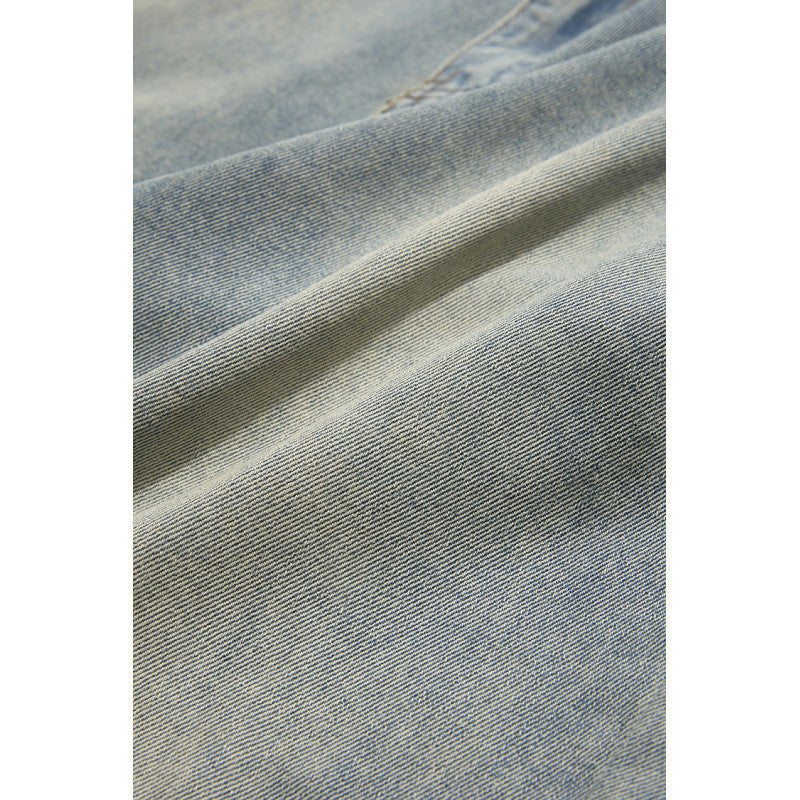Men's Wide-Leg Denim Pants with High Waist, Vintage Wash and Five-Pocket Details Chichicherry