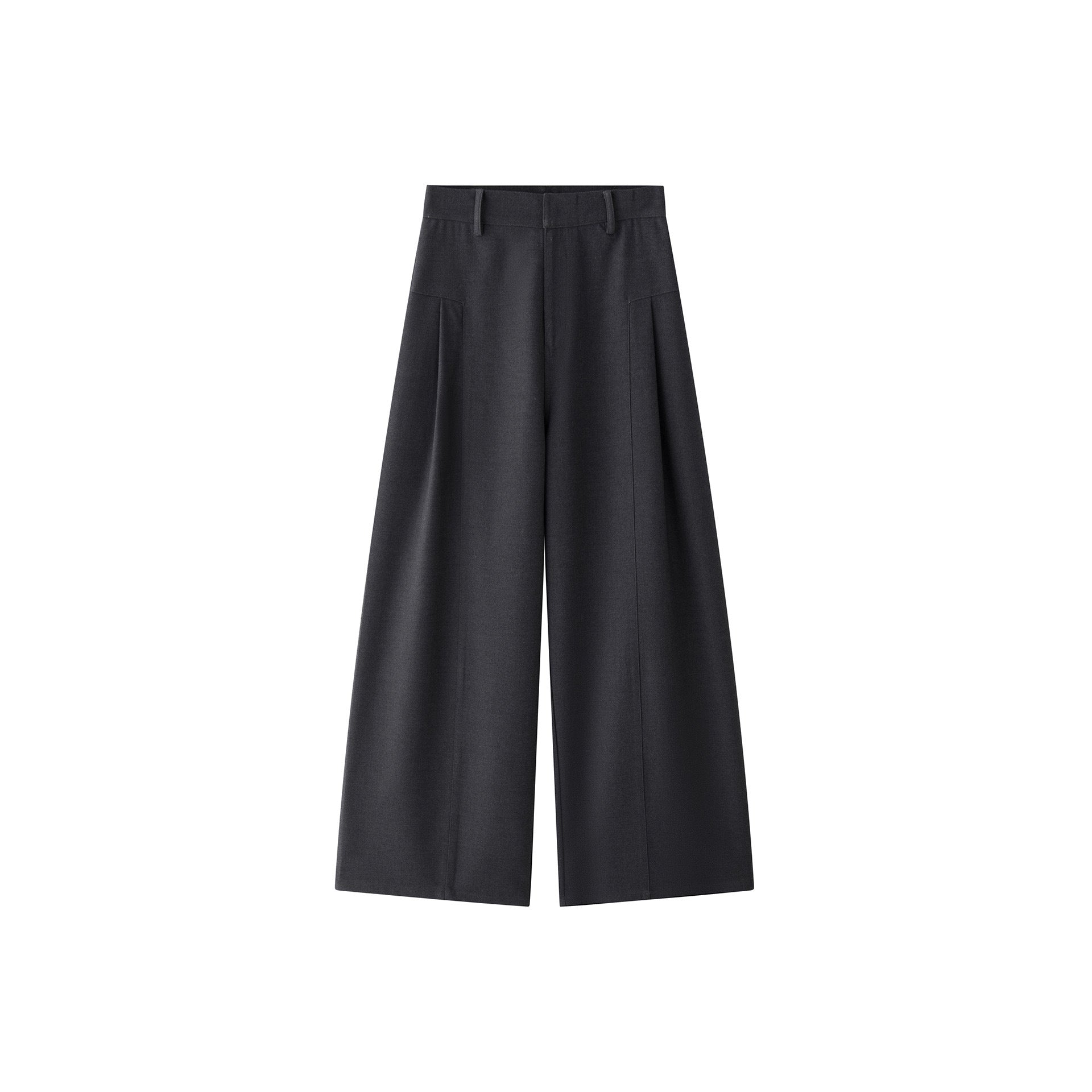 Women High-waisted wide wool-look palazzo trousers with pleats and low crotch Chichicherry