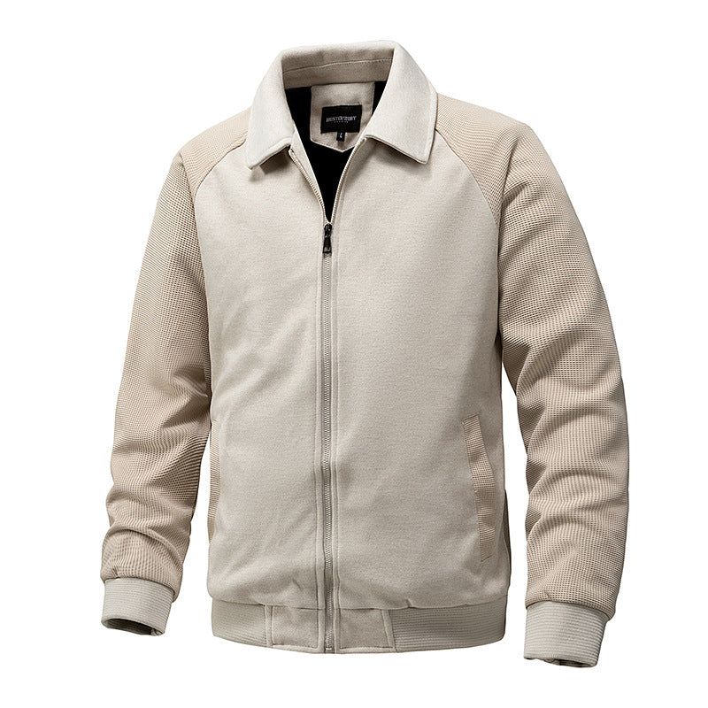 Men's Casual Zip-up Sweat Jacket with Structured Rib Sleeves Chichicherry