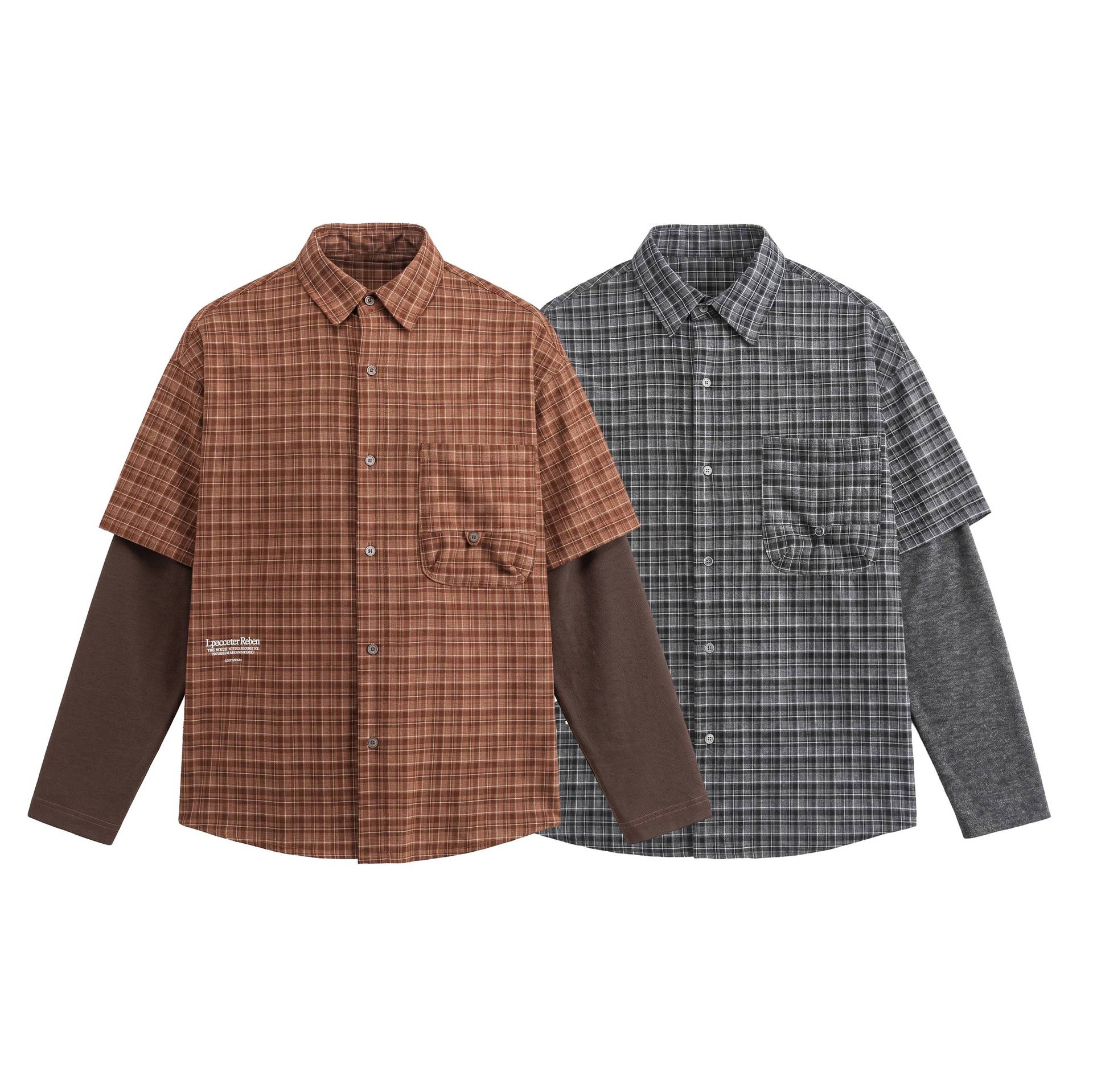 Men's shirt in layered look with checkered front and inserted sweatshirt sleeves Chichicherry
