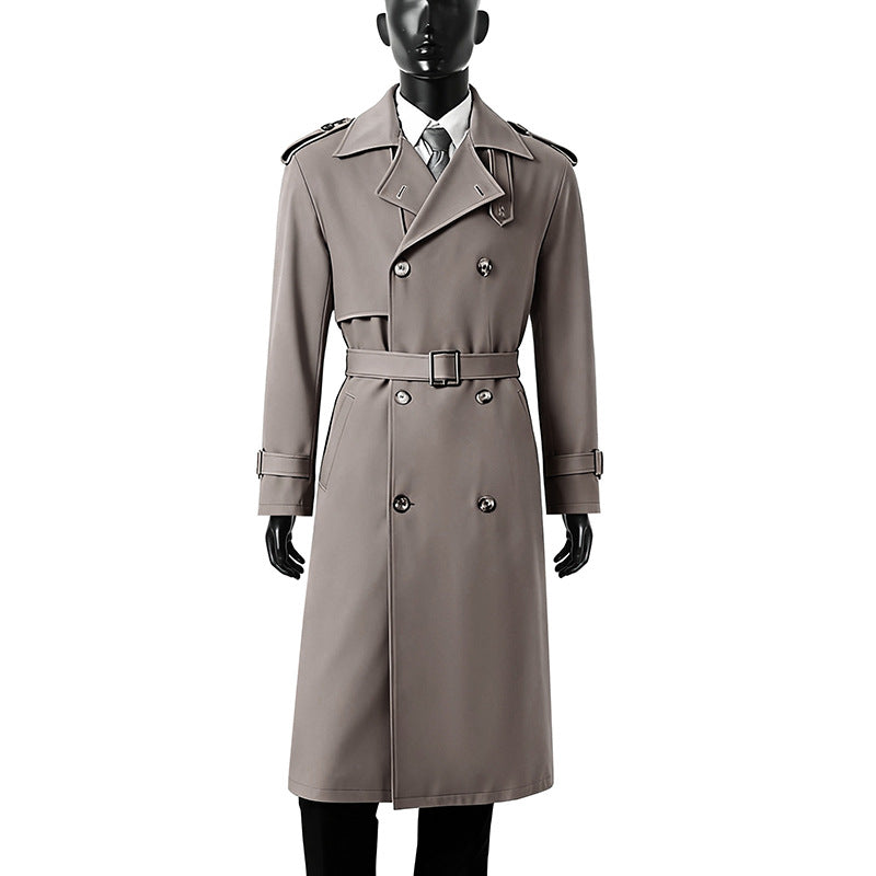 Men's Double-Breasted Trench Coat with Removable Waist Belt and Epaulettes Chichicherry