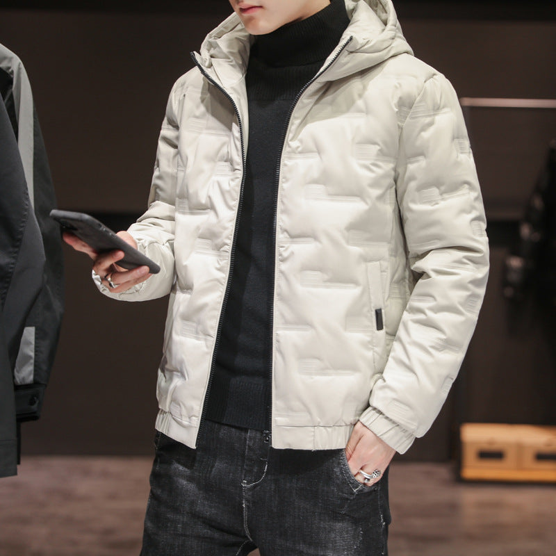 Men's Lightweight Quilted Hooded Jacket with Thermal Insulation and Elastic Hem