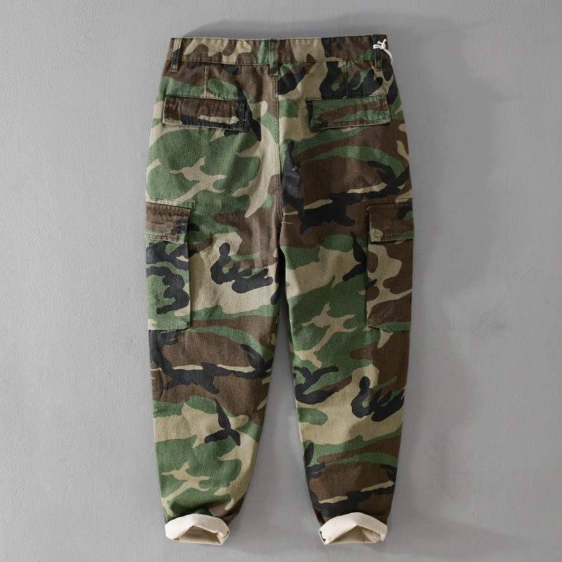 Men's Slim-Tapered Cargo Pants in Military Style with Rubber Cuffs and Flap Pockets Chichicherry