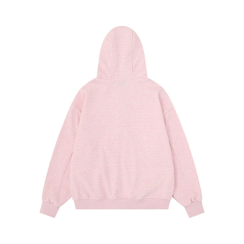 Unisex Striped Hooded Sweat Jacket with Zipper and Kangaroo Pockets Chichicherry