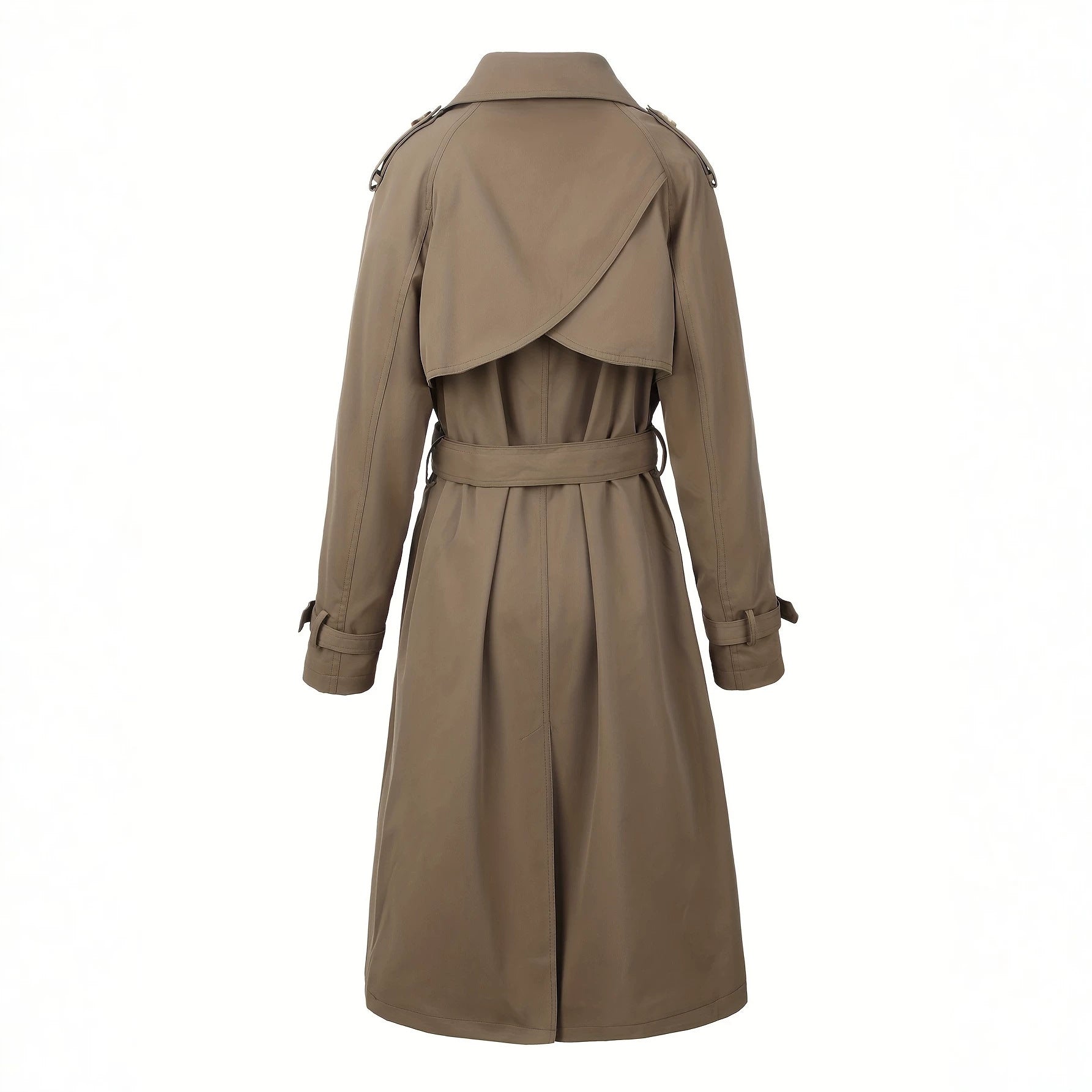 Women’s Long Double-Breasted Trench Coat with Waist Belt and Epaulettes Chichicherry
