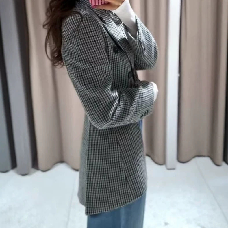 Ladies Short-Cut Houndstooth Blazer with Tailcoat Look Chichicherry